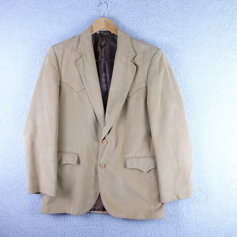 Circle S Dallas Texas Mens Tan Faux‎ Suede Western Blazer Sport Coat 40R